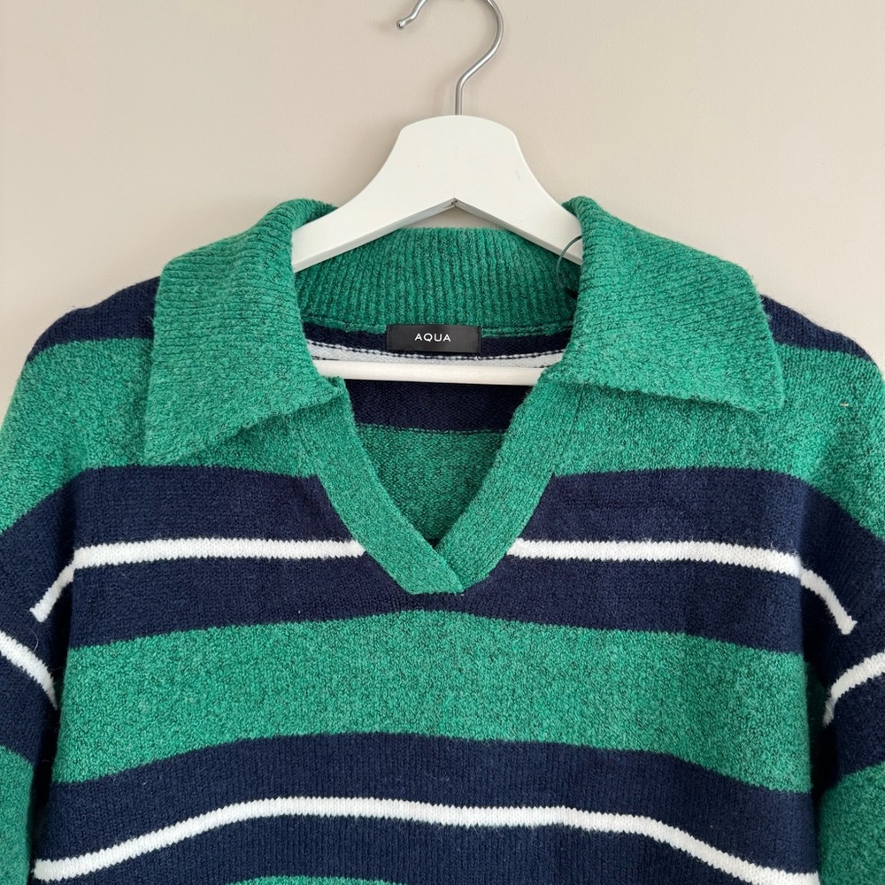 NWT Aqua Striped Polo Sweater - Exclusive In Green Multi size S - Picture 8 of 16